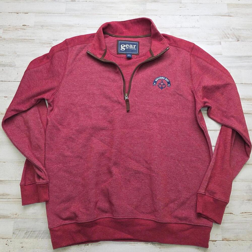 Suttons Bay Michigan 1/4 Zip Pullover Sweater Gear For Sports Men's LG - Red